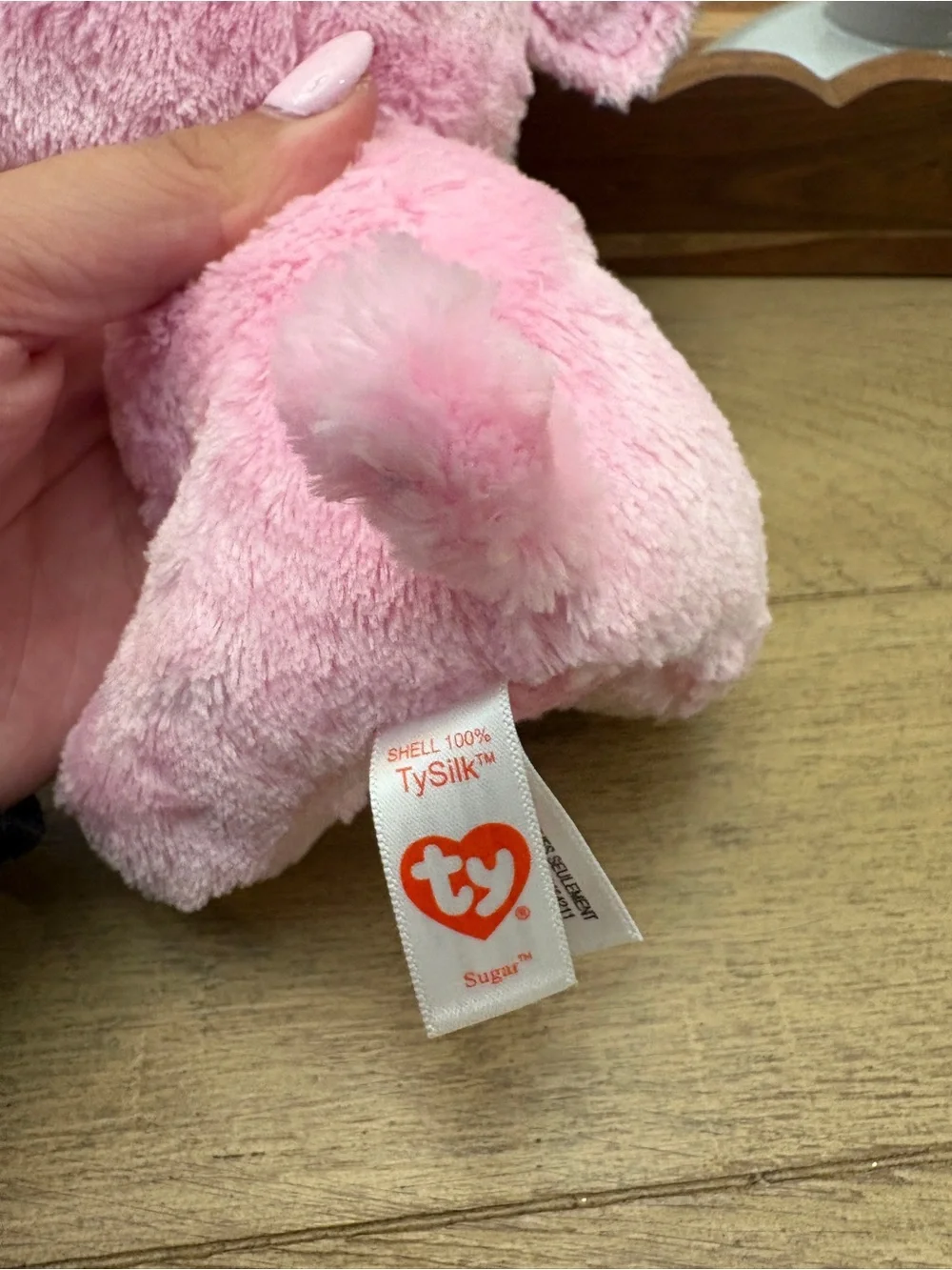 Ty Pink Plush Elephant with Heart-Pattern Ears